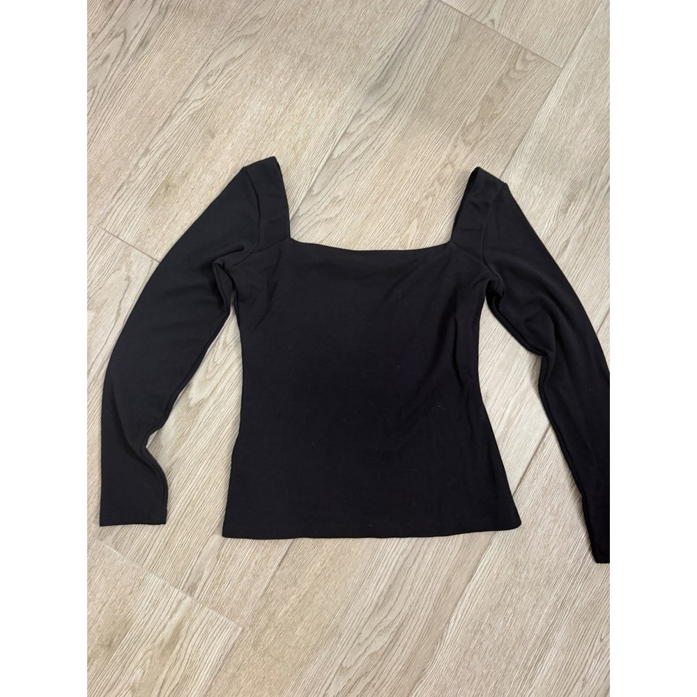 H&M Women's Black Solid Square Neck Long Sleeve Blouse Size S